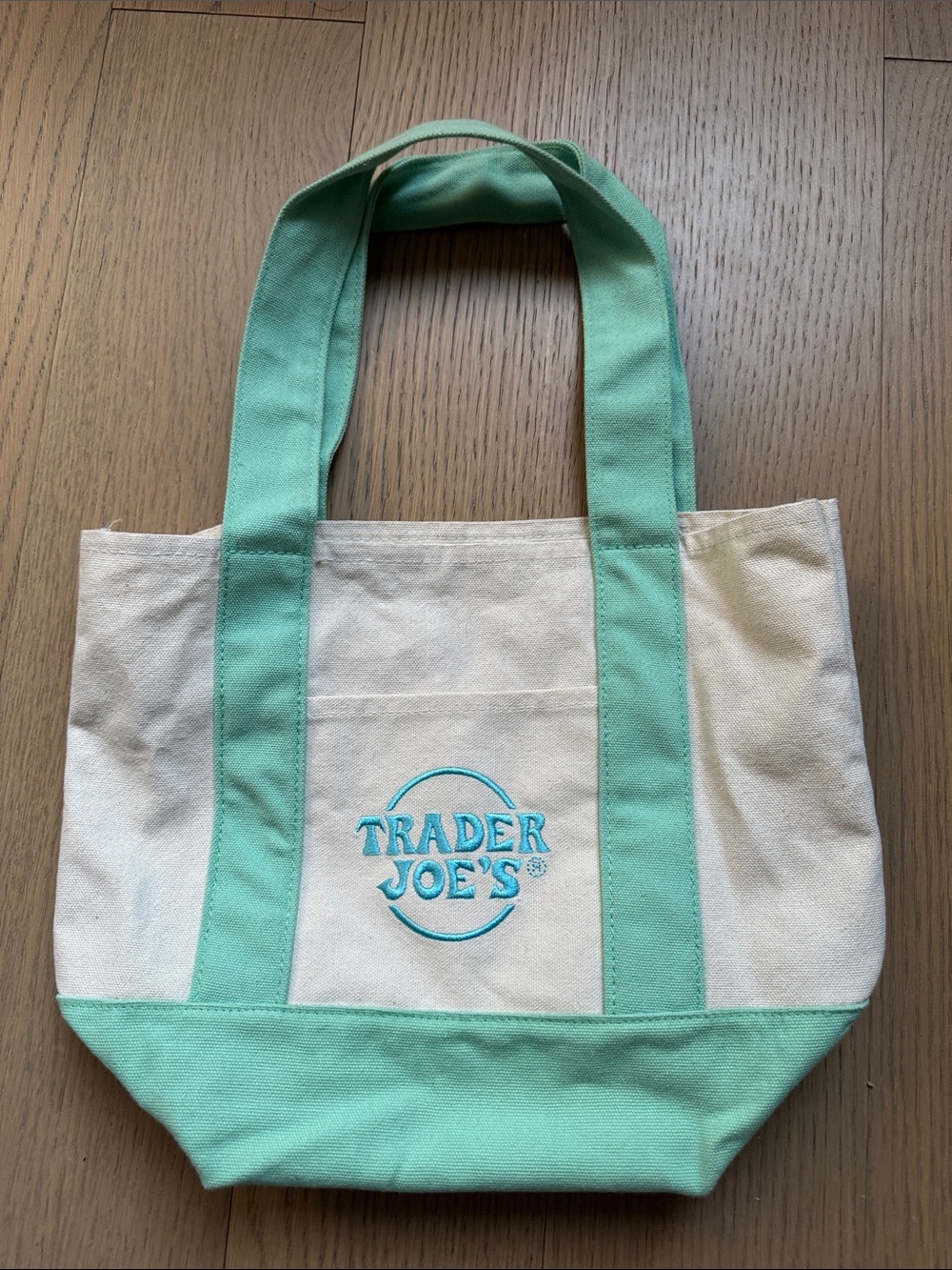 Mini pastel green Trader Joe’s canvas tote